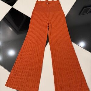 Free People Terracotta Ribbed Knit Pants